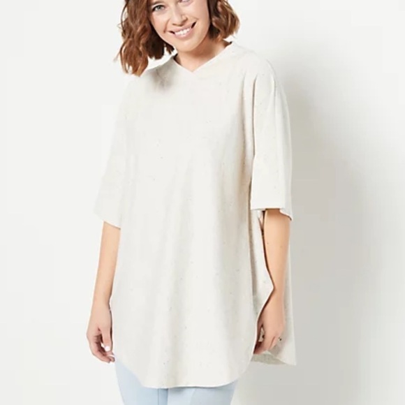 Zuda French Terry Cream Fleck Poncho Top - Picture 1 of 13